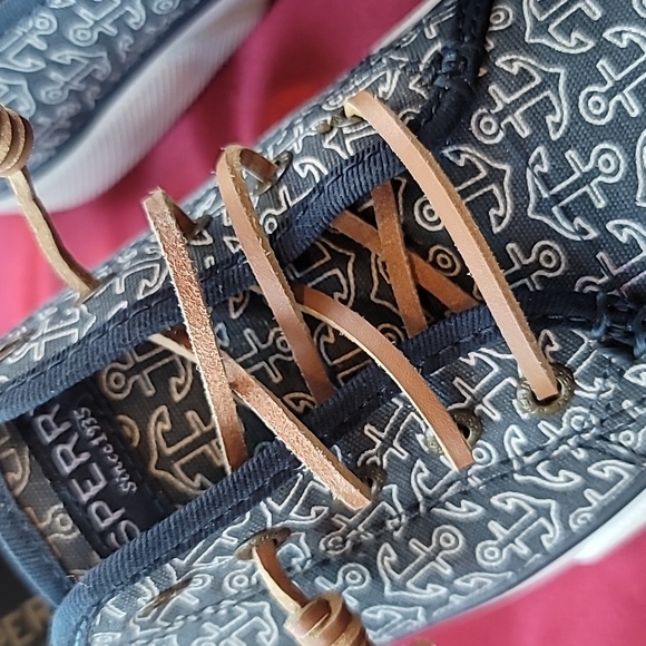 SPERRY womens CREST sz7 lace up RARE ANCHORS sneaker nautical boat shoe … - Picture 9 of 10